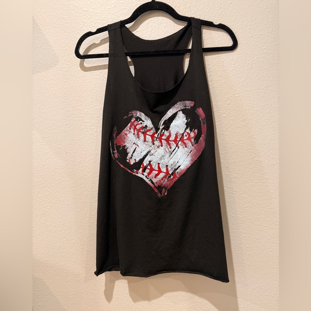 Black Baseball Heart Graphic Racerback Tank Top | Size L